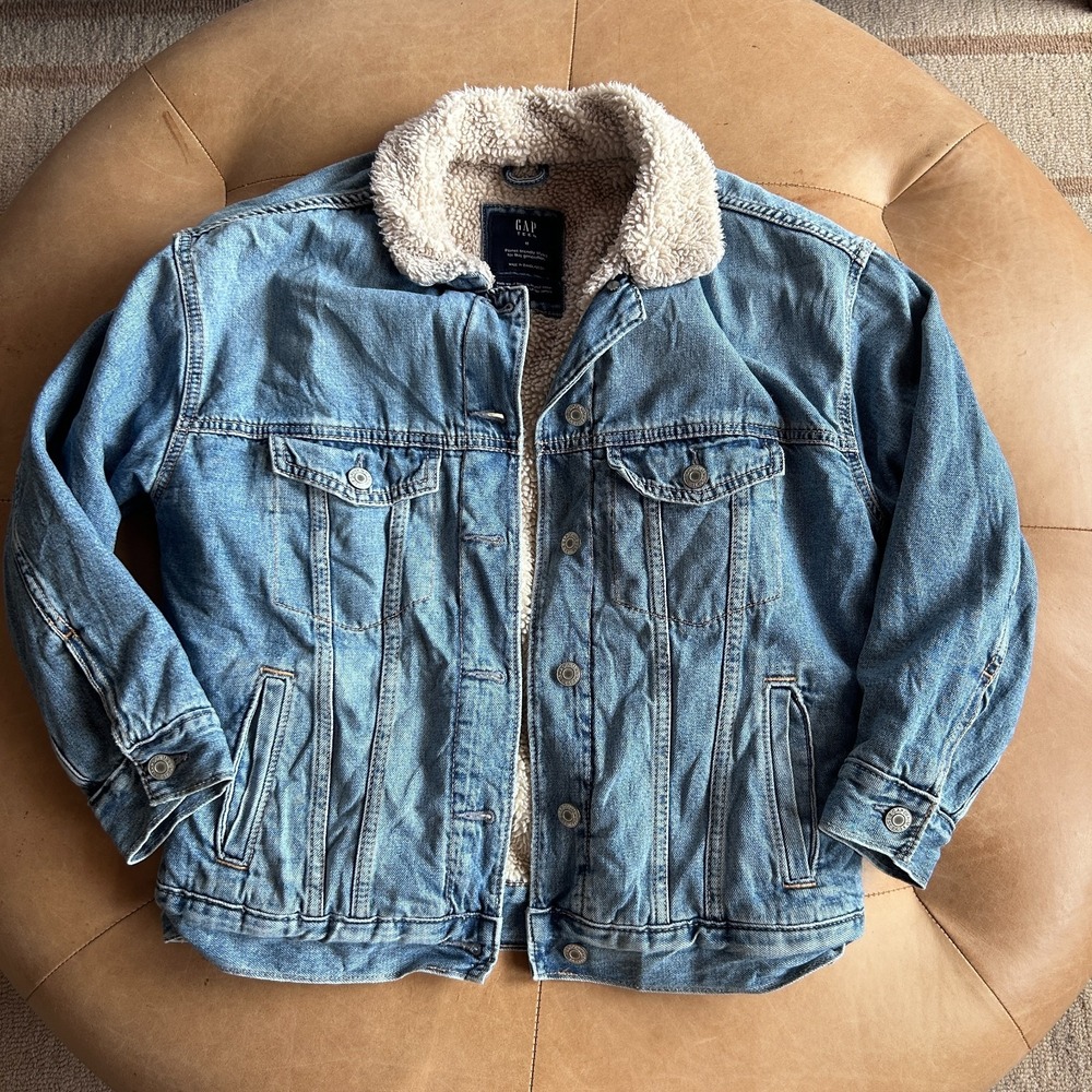 Gap Teen Sherpa Lined Denim Jacket Kids 10 Blue Trucker Western Cowgirl Ranch